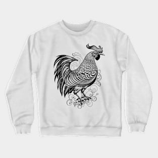 Black and White Rooster Tattoo Style Crewneck Sweatshirt